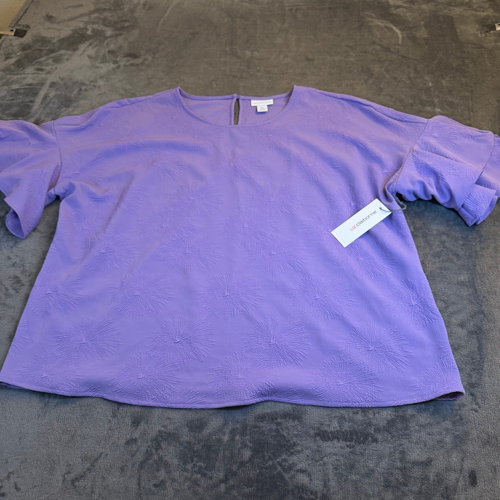 Liz Claiborne‎ Paisley Purple Textured Flare Sleeve Top Womens XXL 2XL NWT